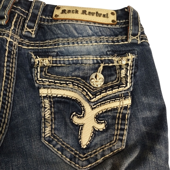 Rock Revival Women's Blue Embroidered Crop Jeans Size 26 - Picture 6 of 11